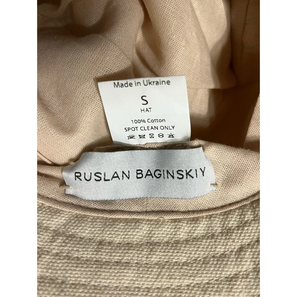 RUSLAN BAGINSKIY Embroidered Beige Cotton Bucket Hat Sz S Strap Toggle